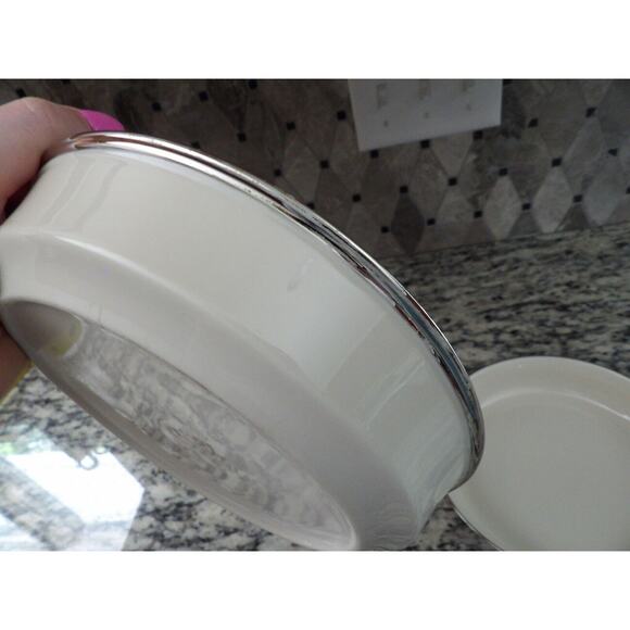 Lenox Solitaire Bowl Shallow Coupe Pasta Salad 7.5" Platinum Set of 2 FLAW READ - Picture 13 of 14